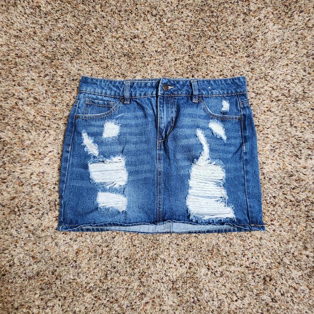 Blue Spice Womens Size 7 Blue Denim Mini Skirt Distressed